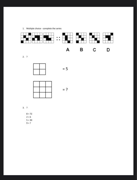 1 Multiple Choice Complete The Series Re A B C D 2 5 3 872 2 6 5 30 9 1