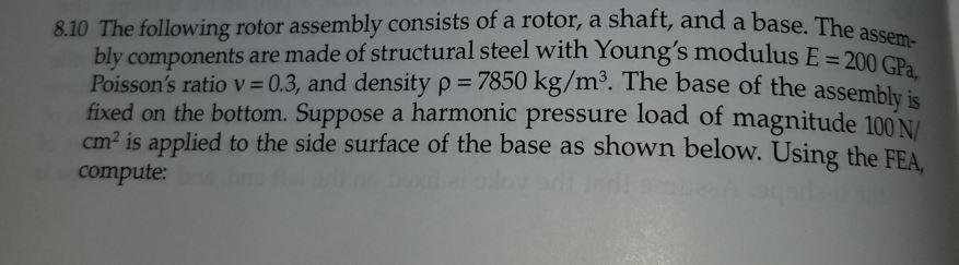 8 10 The Following Rotor Assembly Consists Of A Rotor A Shaft And A Base The Assem Poisson S Ratio V 0 3 And Densi 1