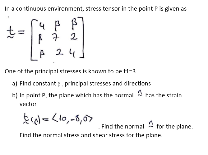 In A Continuous Environment Stress Tensor In The Point P Is Given As 4 Ss Ss Ss 7 7 2 B 24 T 11 One Of The Principal Stre 1