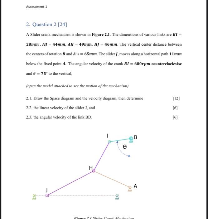 Assessment 1 2 Question 2 24 A Slider Crank Mechanism Is Shown In Figure 2 1 The Dimensions Of Various Links Are Bi 1
