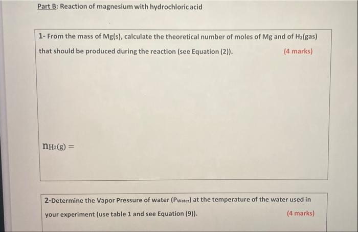 The Ideal Gas Law Data Sheet Part A The Dead Volume Data Temperature Of The Water In The Beaker C 22 8 Mass Of The D 3