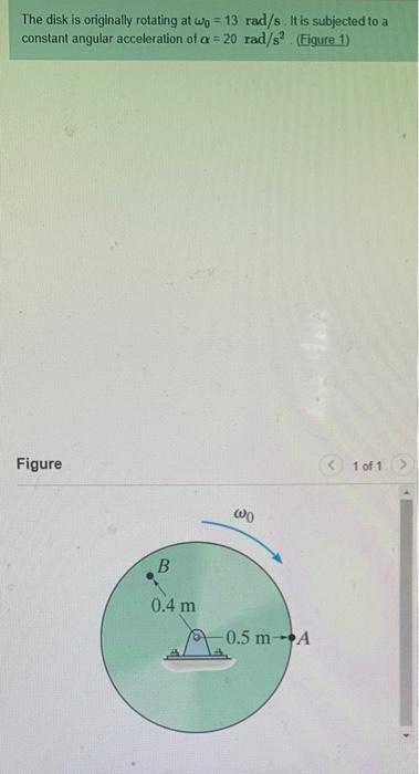 The Disk Is Originally Rotating At Wo 13 Rad S It Is Subjected To A Constant Angular Acceleration Of A 20 Rad S F 1