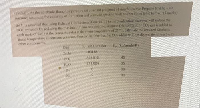 Caleate The Distintame Temperature It Constant Profetrie Propiane Cs Air Mixture Assuming The Enthalpy Of Fomstion A 1