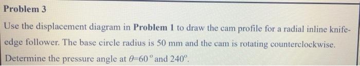 Problem 3 A Use The Displacement Diagram In Problem 1 To Draw The Cam Profile For A Radial Inline Knife Edge Follower 1
