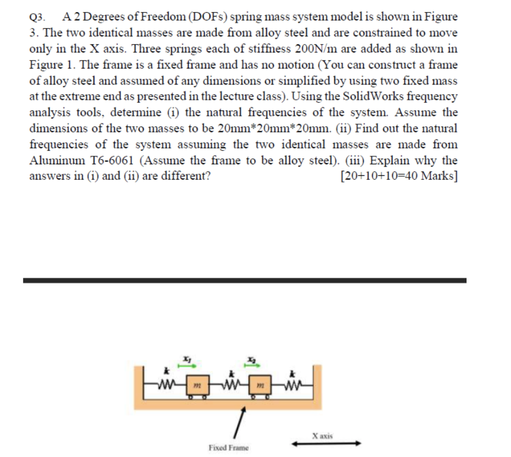 Q3 A 2 Degrees Of Freedom Dofs Spring Mass System Model Is Shown In Figure 3 The Two Identical Masses Are Made From 1