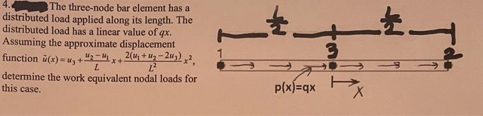 The Three Node Bar Element Has A Distributed Load Applied Along Its Length The Distributed Load Has A Linear Value Of Q 1