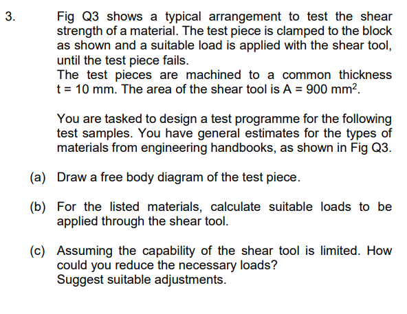 3 Fig Q3 Shows A Typical Arrangement To Test The Shear Strength Of A Material The Test Piece Is Clamped To The Block A 1