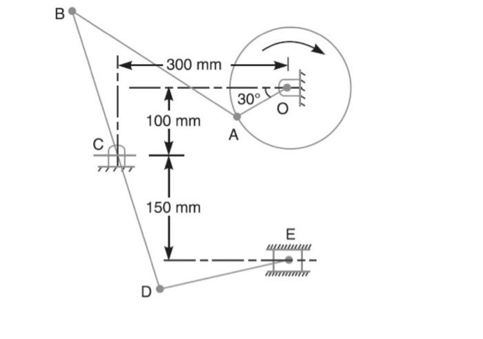 Problem 1 In Mechanism Shown Below The Crank Oa Is 100 Mm Long And Rotates In A Clockwise Direction At A Speed Of 200 2