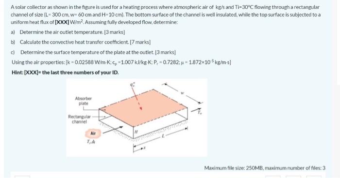A Solar Collector As Shown In The Figure Is Used For A Heating Process Where Atmospheric Air Of Ke S And Ti 30 C Flowing 1
