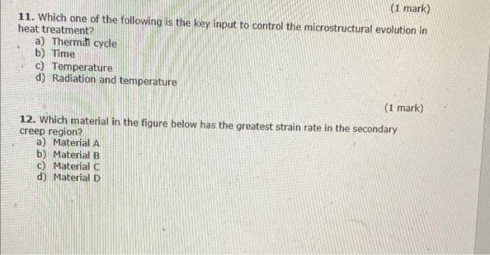 1 Mark 11 Which One Of The Following Is The Key Input To Control The Microstructural Evolution In Heat Treatment A 1