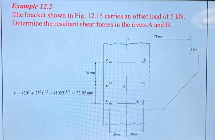 Example 12 2 The Bracket Shown In Fig 12 15 Carries An Offset Load Of 5 Kn Determine The Resultant Shear Forces In The 1
