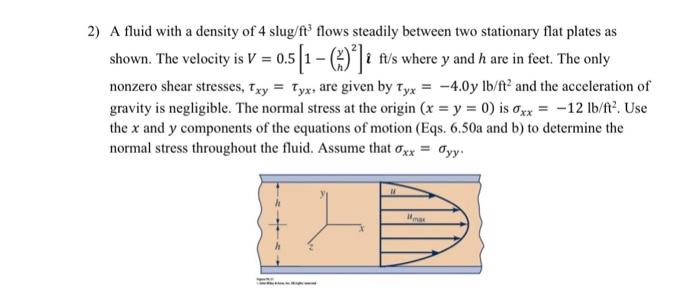 2 A Fluid With A Density Of 4 Slug Ft Flows Steadily Between Two Stationary Flat Plates As Shown The Velocity Is V 0 1