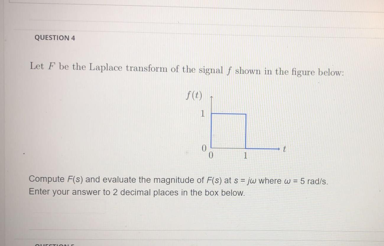 Question 4 Let F Be The Laplace Transform Of The Signal F Shown In The Figure Below F T T 0 1 Compute F S And Evaluat 1