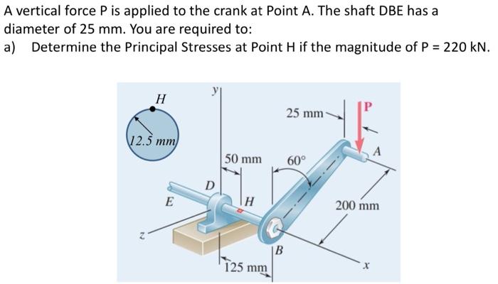 A Vertical Force P Is Applied To The Crank At Point A The Shaft Dbe Has A Diameter Of 25 Mm You Are Required To A De 1
