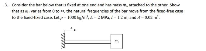 3 Consider The Bar Below That Is Fixed At One End And Has Mass Ma Attached To The Other Show That As M Varies From 0 1