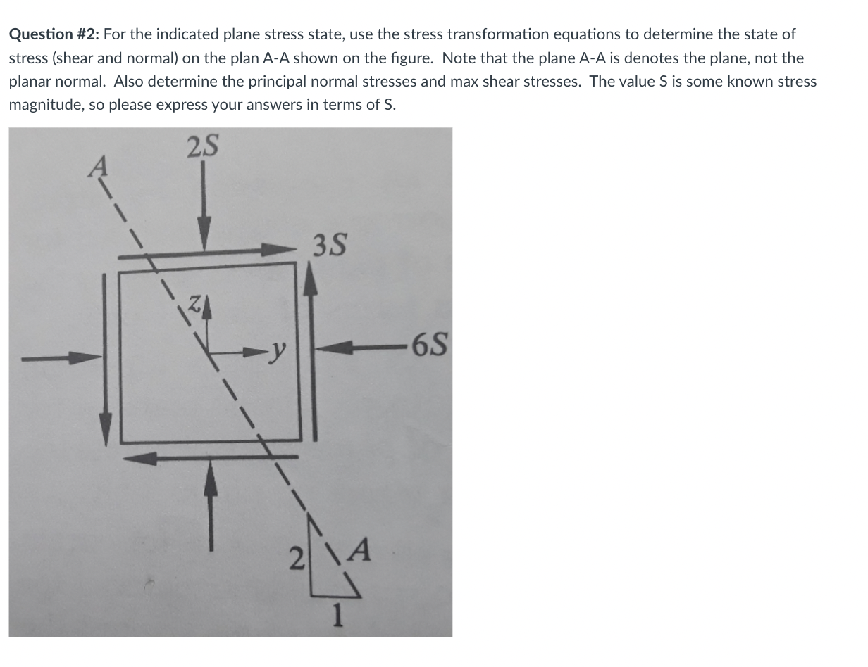 Question 2 For The Indicated Plane Stress State Use The Stress Transformation Equations To Determine The State Of Str 1