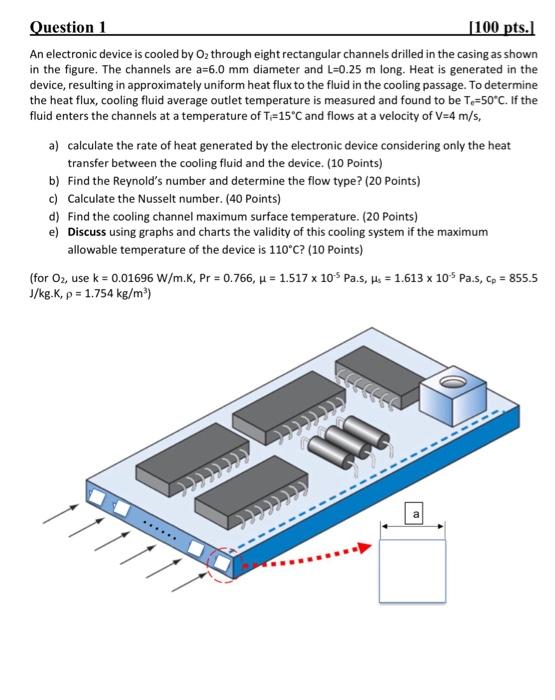 Question 1 100 Pts An Electronic Device Is Cooled By Oz Through Eight Rectangular Channels Drilled In The Casing As S 1