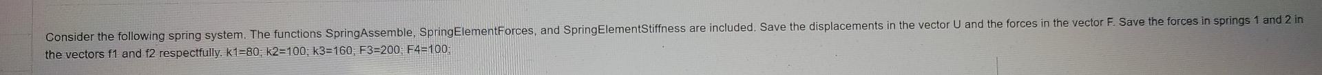 Consider The Following Spring System The Functions Springassemble Spring Elementforces And Spring Elementstiffness Ar 1