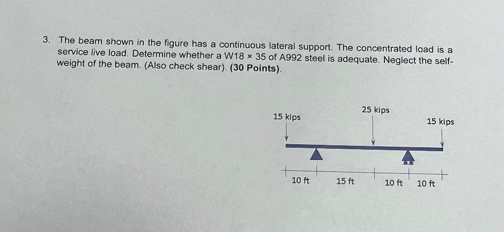 3 The Beam Shown In The Figure Has A Continuous Lateral Support The Concentrated Load Is A Service Live Load Determin 1