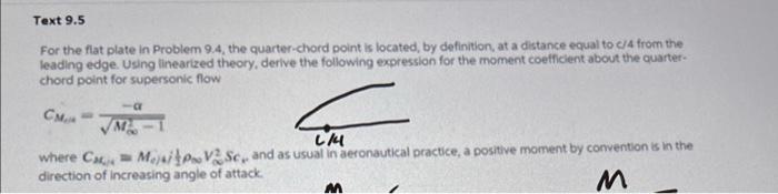 Text 9 5 For The Flat Plate In Problem 9 4 The Quarter Chord Point Is Located By Definition At A Distance Equal To C 1