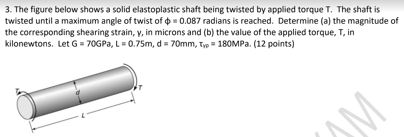3 The Figure Below Shows A Solid Elastoplastic Shaft Being Twisted By Applied Torque T The Shaft Is Twisted Until A 1