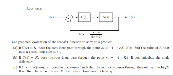 Root Locus U S C 8 G 8 Y 8 S 4 G S S S 2 Use Graphical Evaluation Of The Transfer Function To Solve This Problem 1