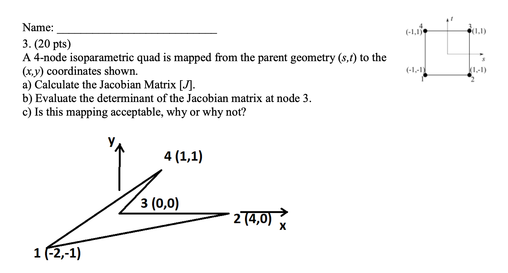 1 17 1 1 S Name 3 20 Pts A 4 Node Isoparametric Quad Is Mapped From The Parent Geometry S T To The X Y Coord 1