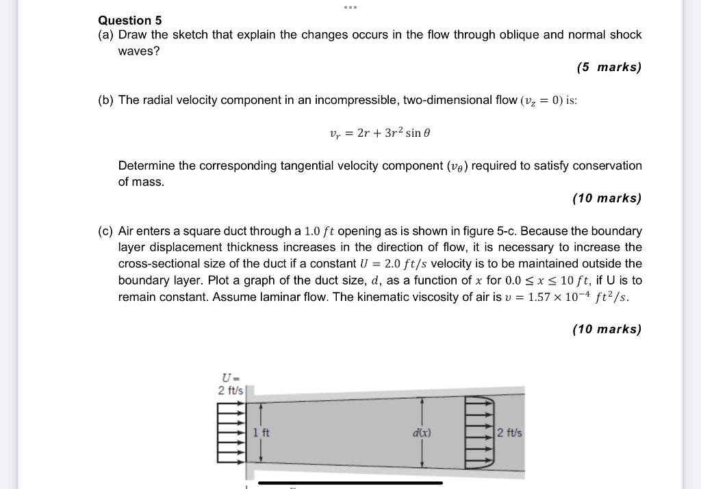 Question 5 A Draw The Sketch That Explain The Changes Occurs In The Flow Through Oblique And Normal Shock Waves 5 Ma 1