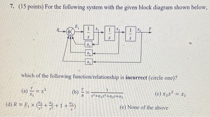 7 15 Points For The Following System With The Given Block Diagram Shown Below R 0 A A Which Of The Following Funct 1