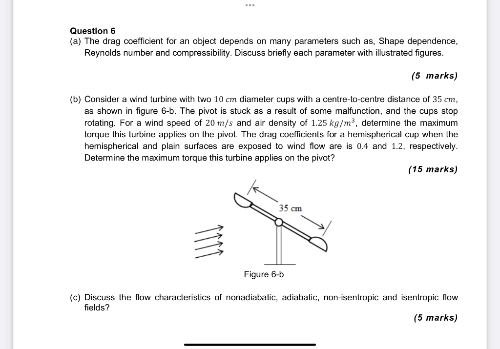 Question 6 A The Drag Coefficient For An Object Depends On Many Parameters Such As Shape Dependence Reynolds Number 1