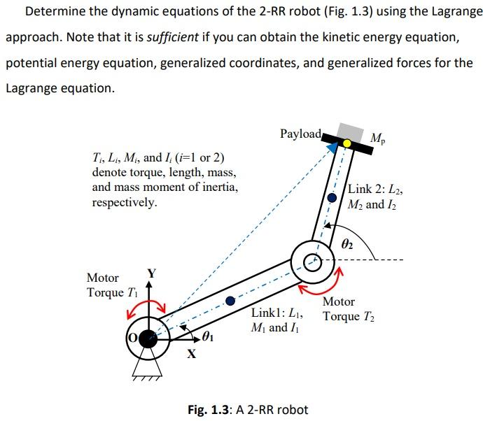 Determine The Dynamic Equations Of The 2 Rr Robot Fig 1 3 Using The Lagrange Approach Note That It Is Sufficient If 1