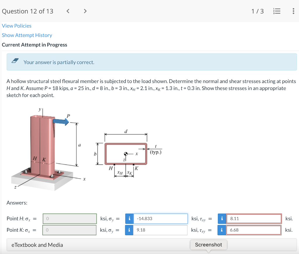 Question 12 Of 13 1 3 Lii View Policies Show Attempt History Current Attempt In Progress Your Answer Is Partially Correc 1