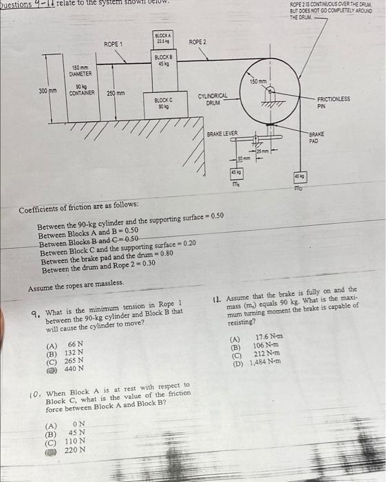 Duestions 4 1 Relate To The System Show Velow Rope 2 Continuous Over The Drum But Does Not Go Completely Arouno The Dr 1