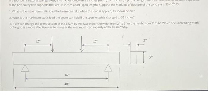 In A Four Point Plexural Strength Test A 40 Inches Long With A 2 Inches Width By 5 Inches Depth Rectangle Cross Sec 4