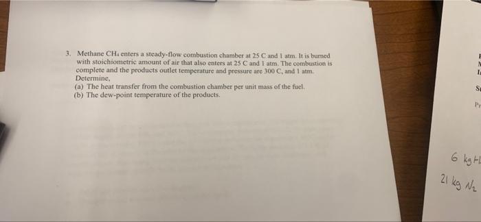 3 Methane Ch Enters A Steady Flow Combustion Chamber At 25 C And I Am It Is Burned With Stoichiometric Amount Of Air 1