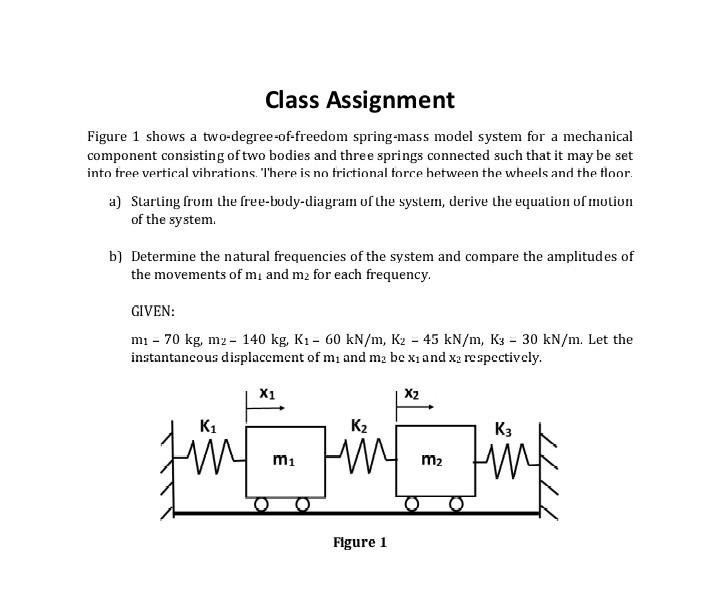 Class Assignment Figure 1 Shows A Two Degree Of Freedom Spring Mass Model System For A Mechanical Component Consisting O 1