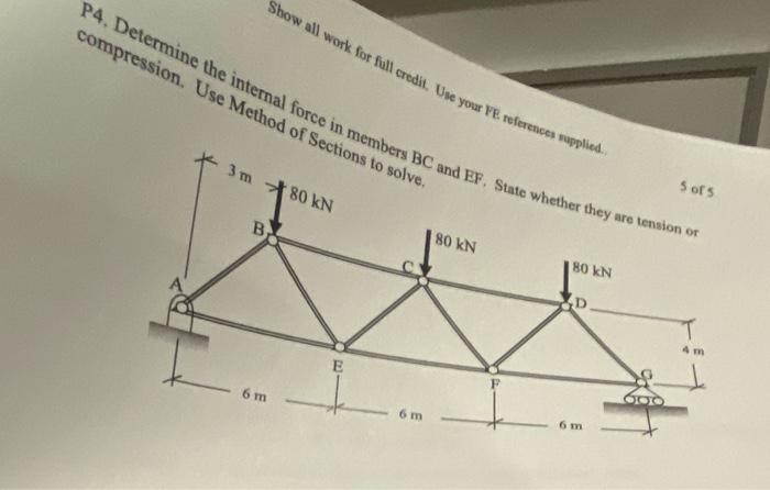 Show All Work For Full Credit Use Your Ve References Supplied Compression Use Method Of Sections To Solve P4 Determ 1