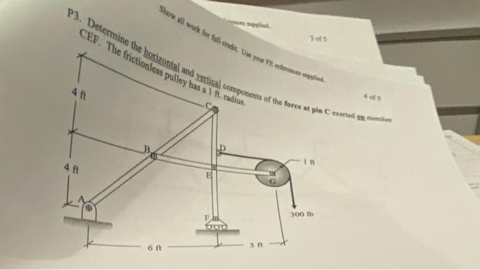 Show All Work For Tolle Use You Es P3 Determine The Horizontal And Vertical Components Of The Force Pin En Me Cef The 1
