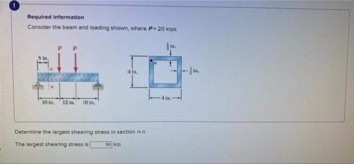 Required Information Consider The Beam And Loading Shown Where P 20 Kips P Sin 4 In In 16 In 12 In 16 In Determi 1