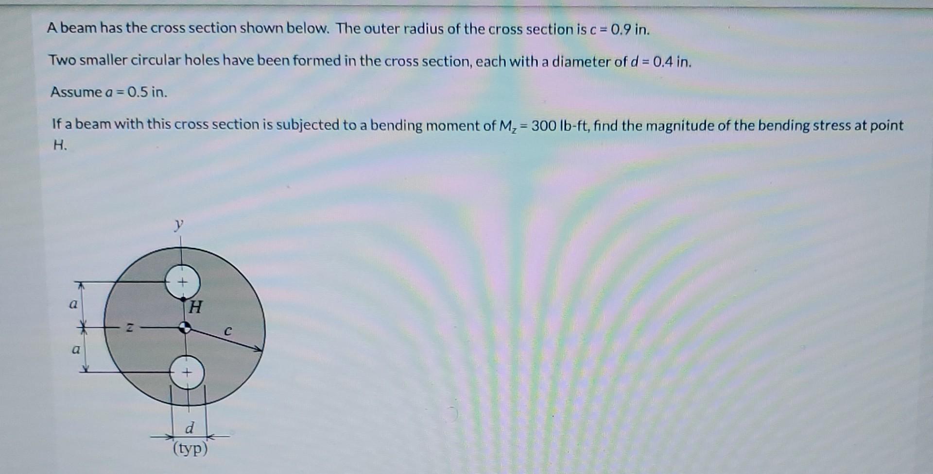 A Beam Has The Cross Section Shown Below The Outer Radius Of The Cross Section Is C 0 9 In Two Smaller Circular Holes 1