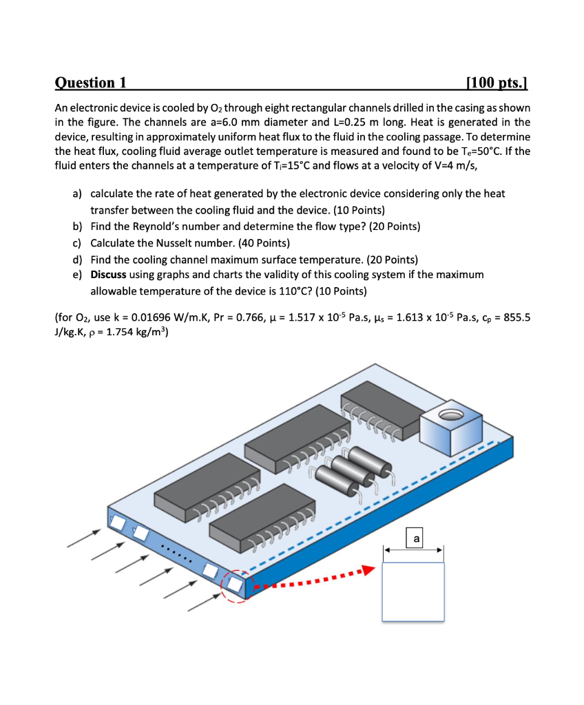 Question 1 100 Pts An Electronic Device Is Cooled By Oz Through Eight Rectangular Channels Drilled In The Casing As S 1