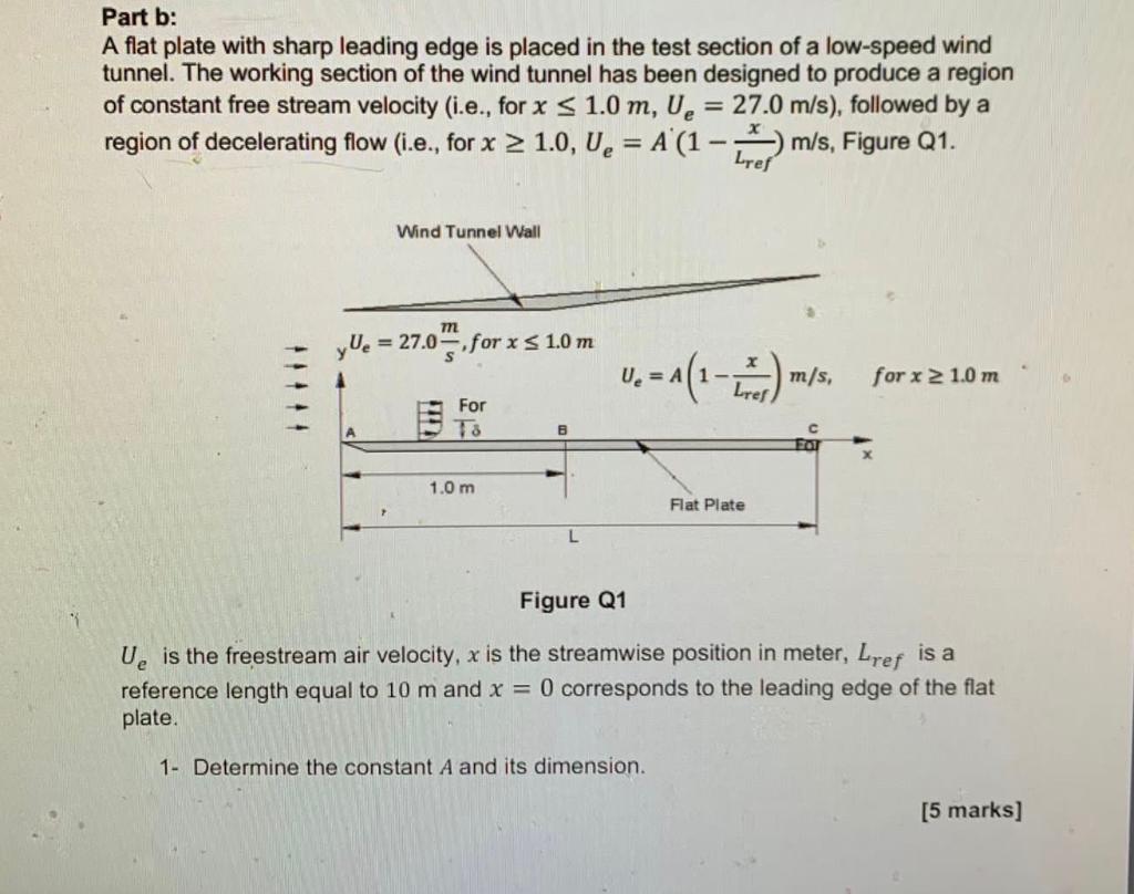 Part B A Flat Plate With Sharp Leading Edge Is Placed In The Test Section Of A Low Speed Wind Tunnel The Working Secti 1