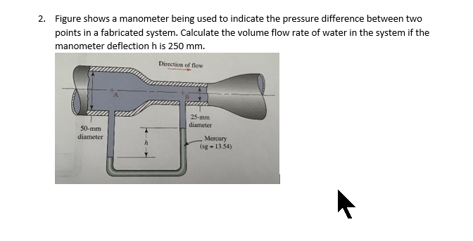 2 Figure Shows A Manometer Being Used To Indicate The Pressure Difference Between Two Points In A Fabricated System Ca 1
