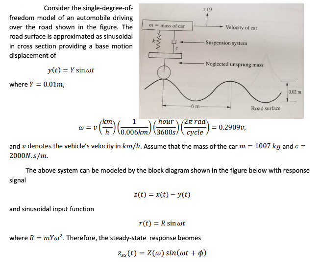 M Mass Of Car Velocity Of Car Consider The Single Degree Of Freedom Model Of An Automobile Driving Over The Road Shown 1