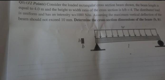 01 12 Points Consider The Loaded Rectangular Cross Section Beam Shown The Beam Length Is Equal To 4 0 M And The Heig 1