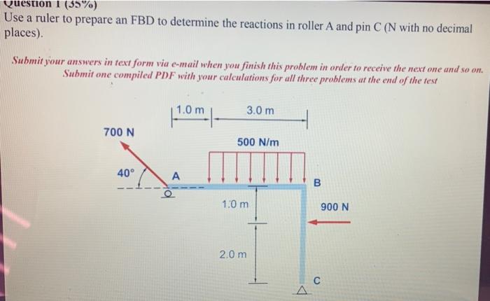 Question I 35 Use A Ruler To Prepare An Fbd To Determine The Reactions In Roller A And Pin C N With No Decimal Place 1