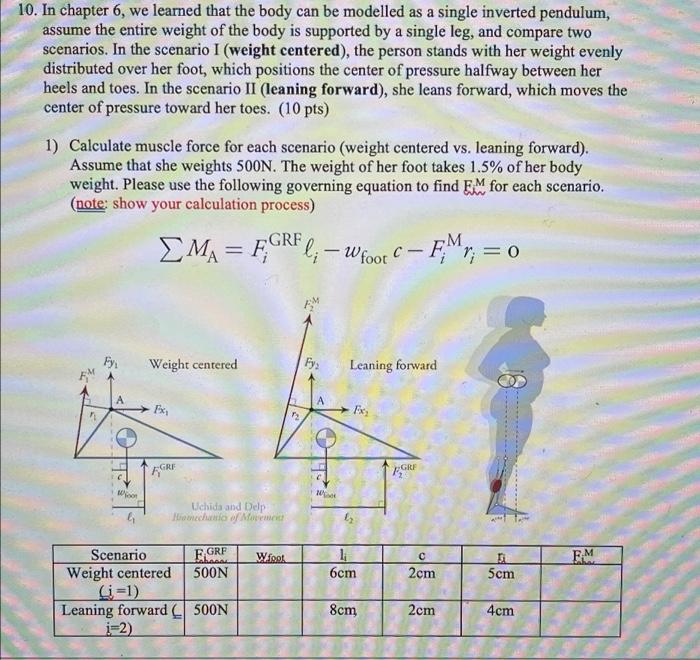 10 In Chapter 6 We Learned That The Body Can Be Modelled As A Single Inverted Pendulum Assume The Entire Weight Of Th 1