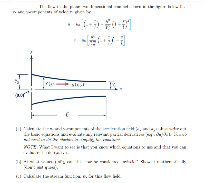 The Flow In The Plane Two Dimensional Channel Shown In The Figure Below Has X And Y Components Of Velocity Given By U 1