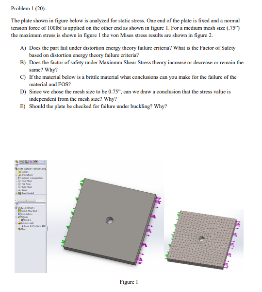 Problem 1 20 The Plate Shown In Figure Below Is Analyzed For Static Stress One End Of The Plate Is Fixed And A Norma 1