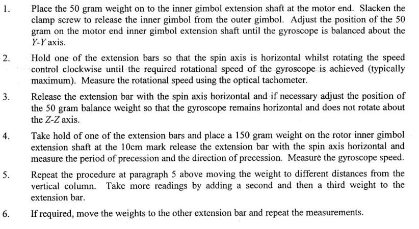 1 2 3 Place The 50 Gram Weight On To The Inner Gimbol Extension Shaft At The Motor End Slacken The Clamp Screw To Re 1